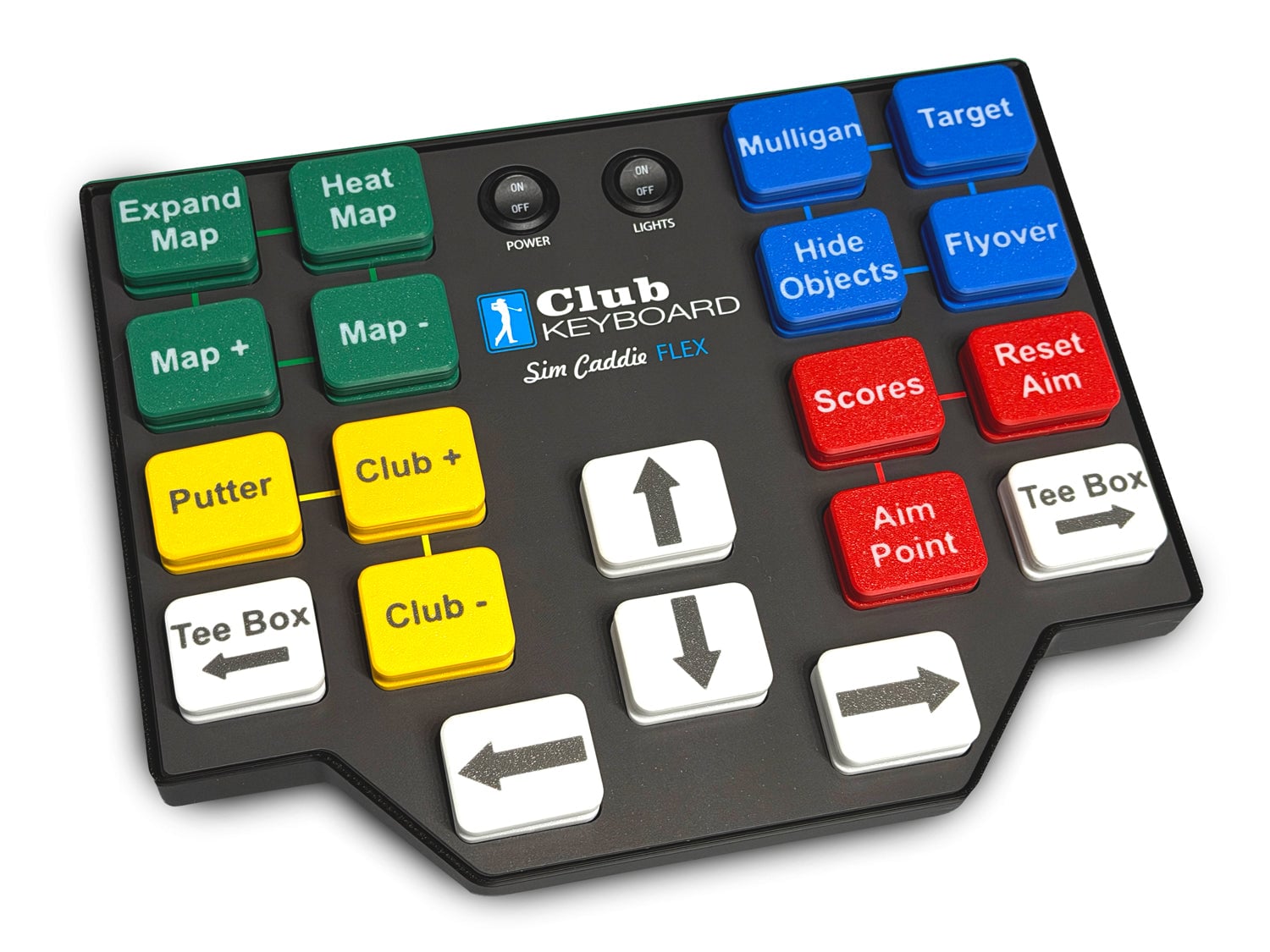 Club Keyboard Flex Series control box in Cart Path Gray, twenty repositionable buttons, studio view