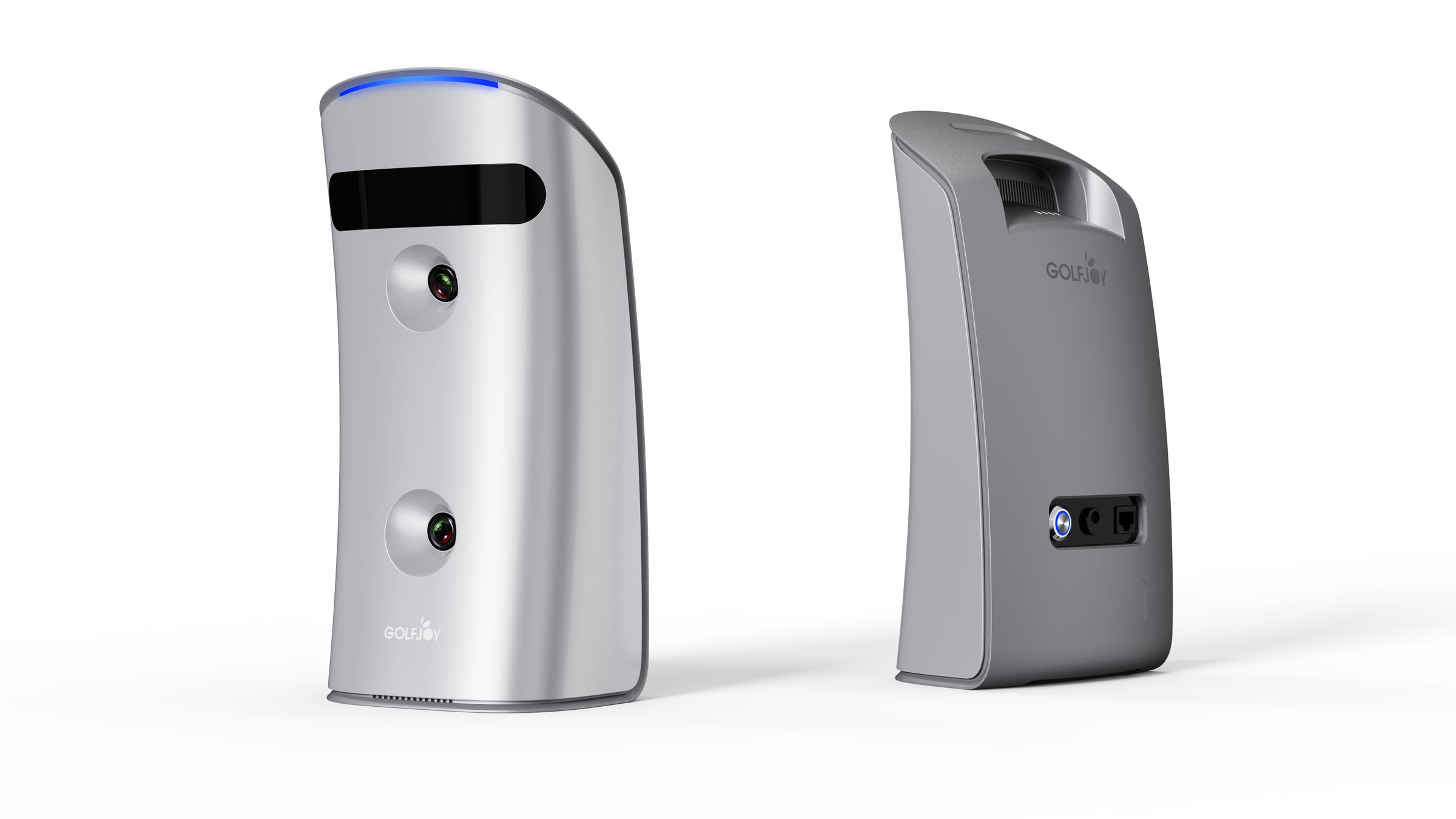 GolfJoy GDS Pro launch monitor, front and rear views side by side