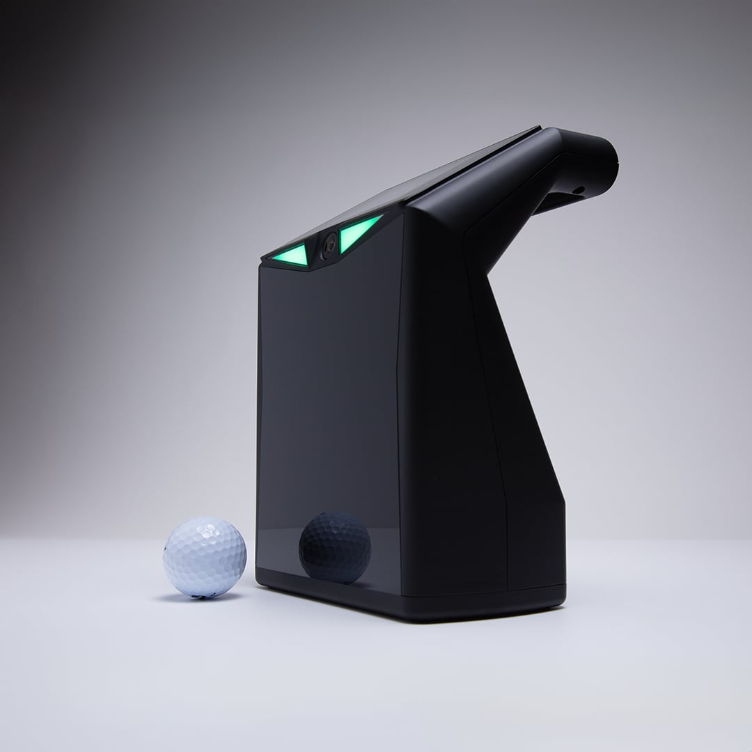TruGolf LaunchBox, front view with display lit