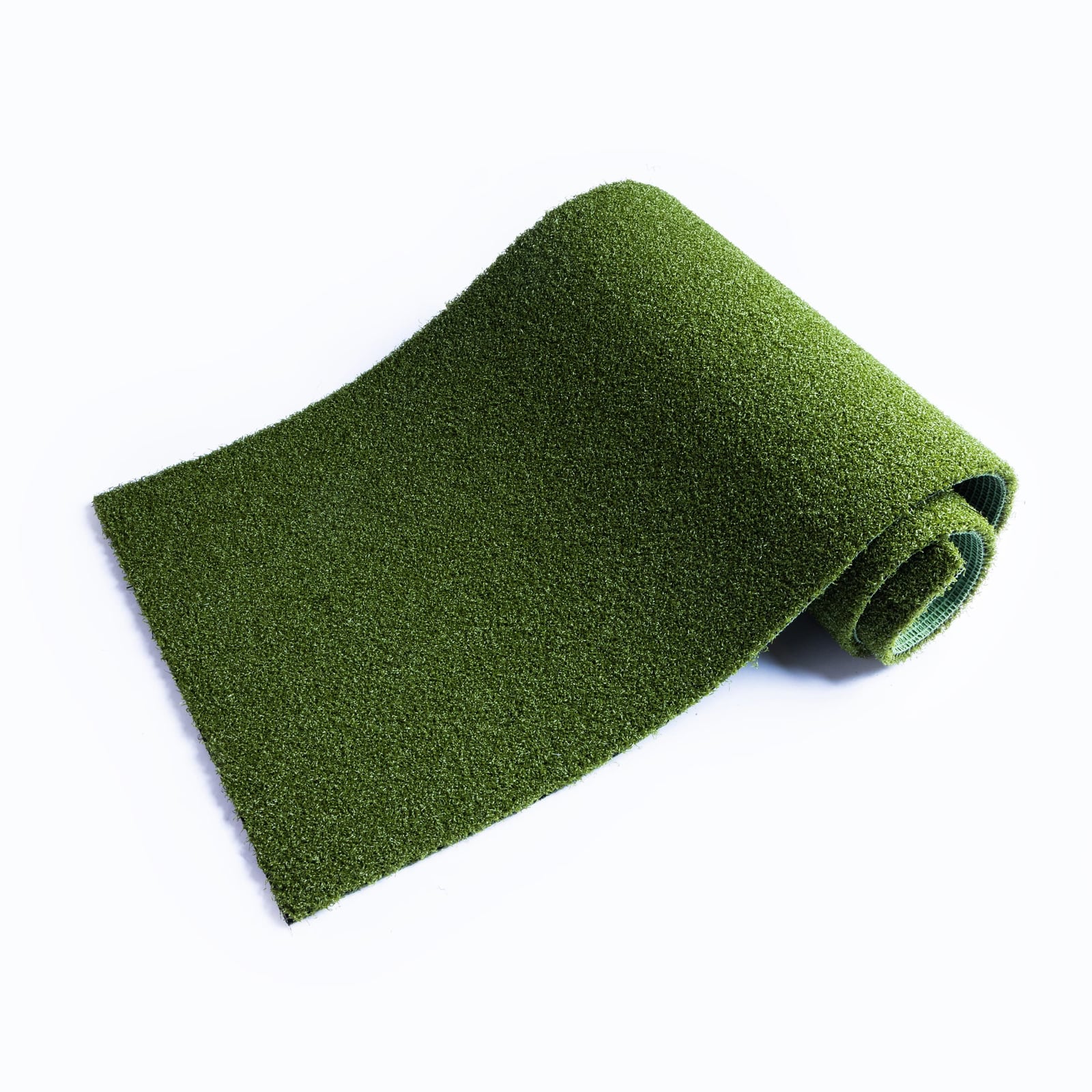 A roll of Lone Wolf 36 putting turf standing upright on a white background