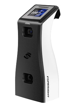 Foresight GC2 (2026) launch monitor, front three-quarter view showing its built-in display and two camera apertures