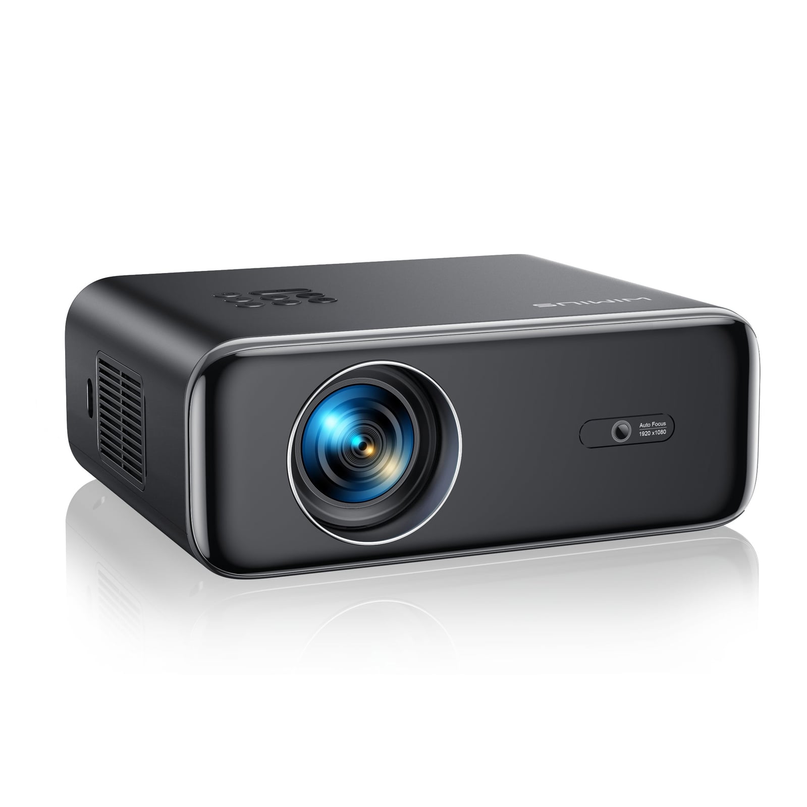 WiMiUS P62 Pro projector, three-quarter product view on white with reflection