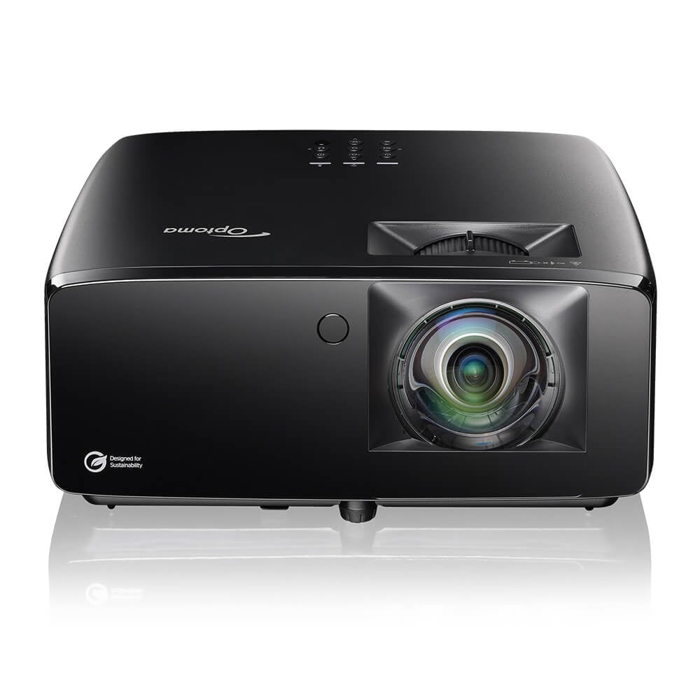 Optoma ZK431ST-B short-throw laser projector, black chassis, front product view on white