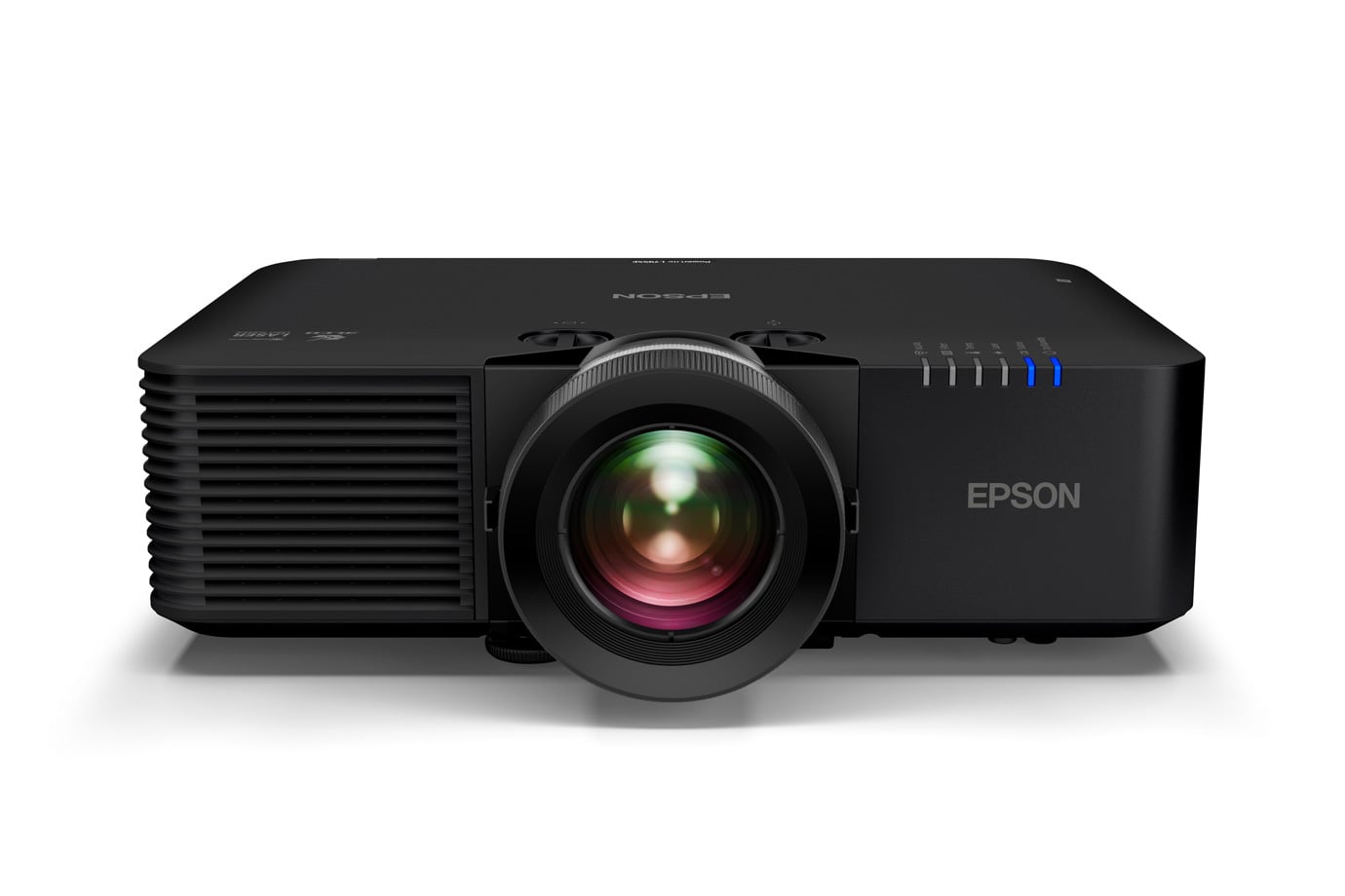 Epson L695SU laser projector, black chassis, three-quarter product view on white